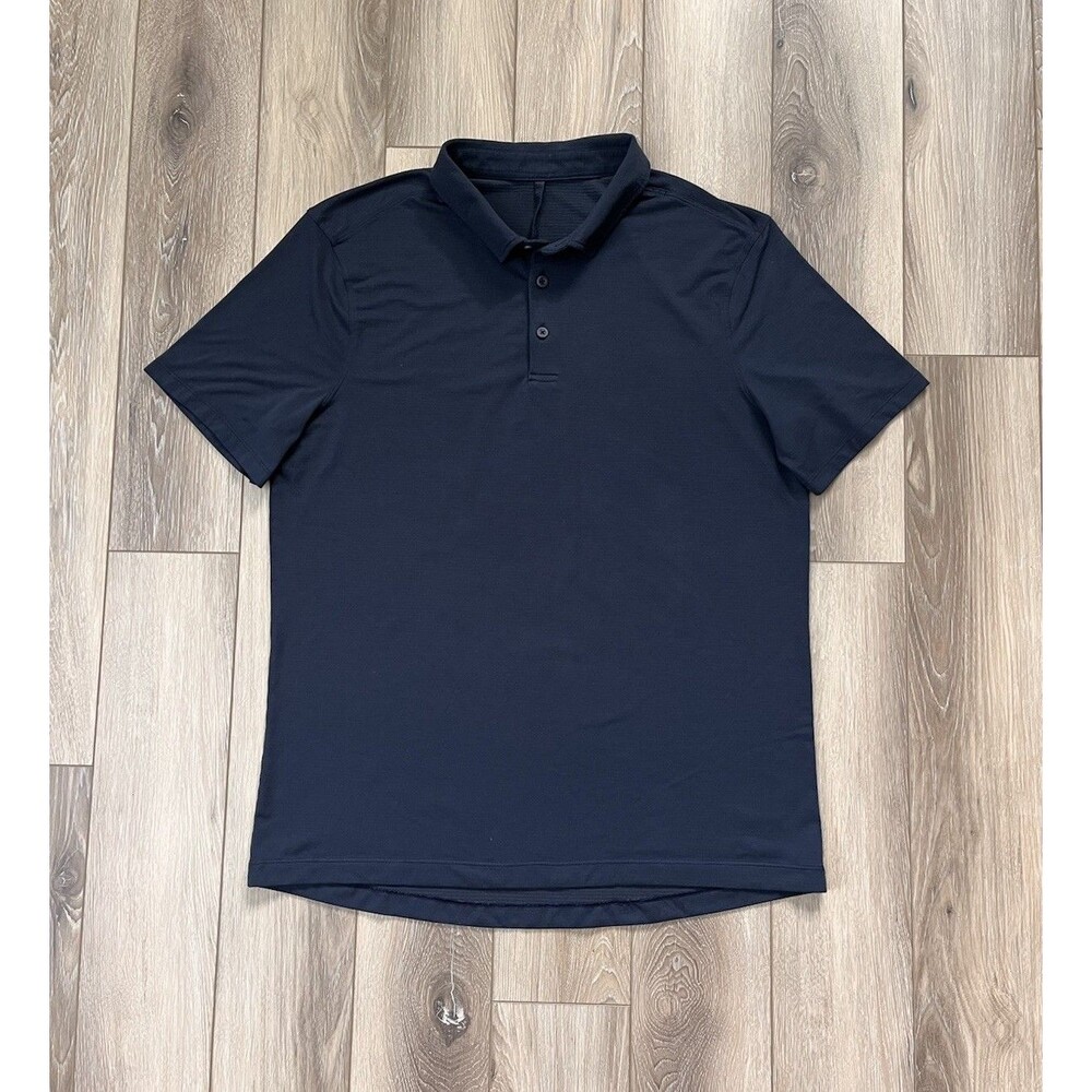 Lululemon Mens Sz M Evolution Polo Blue Stretch Office Golf Casual Performance